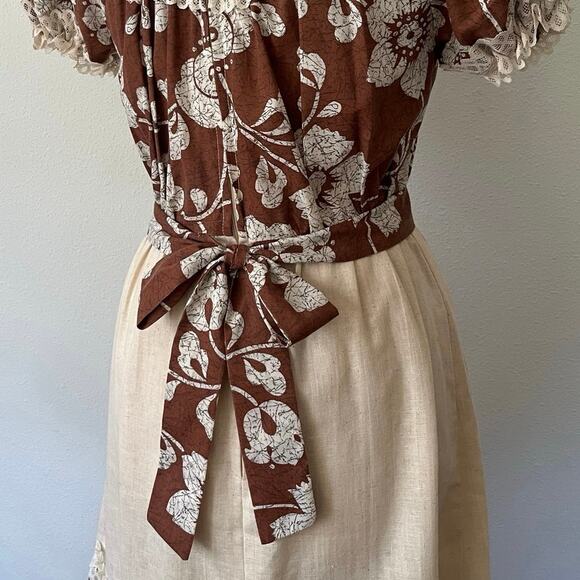Vintage 70s Prairie Maxi Dress Peasant Gunne Sax Style Boho Brown // Size Medium - Picture 5 of 9